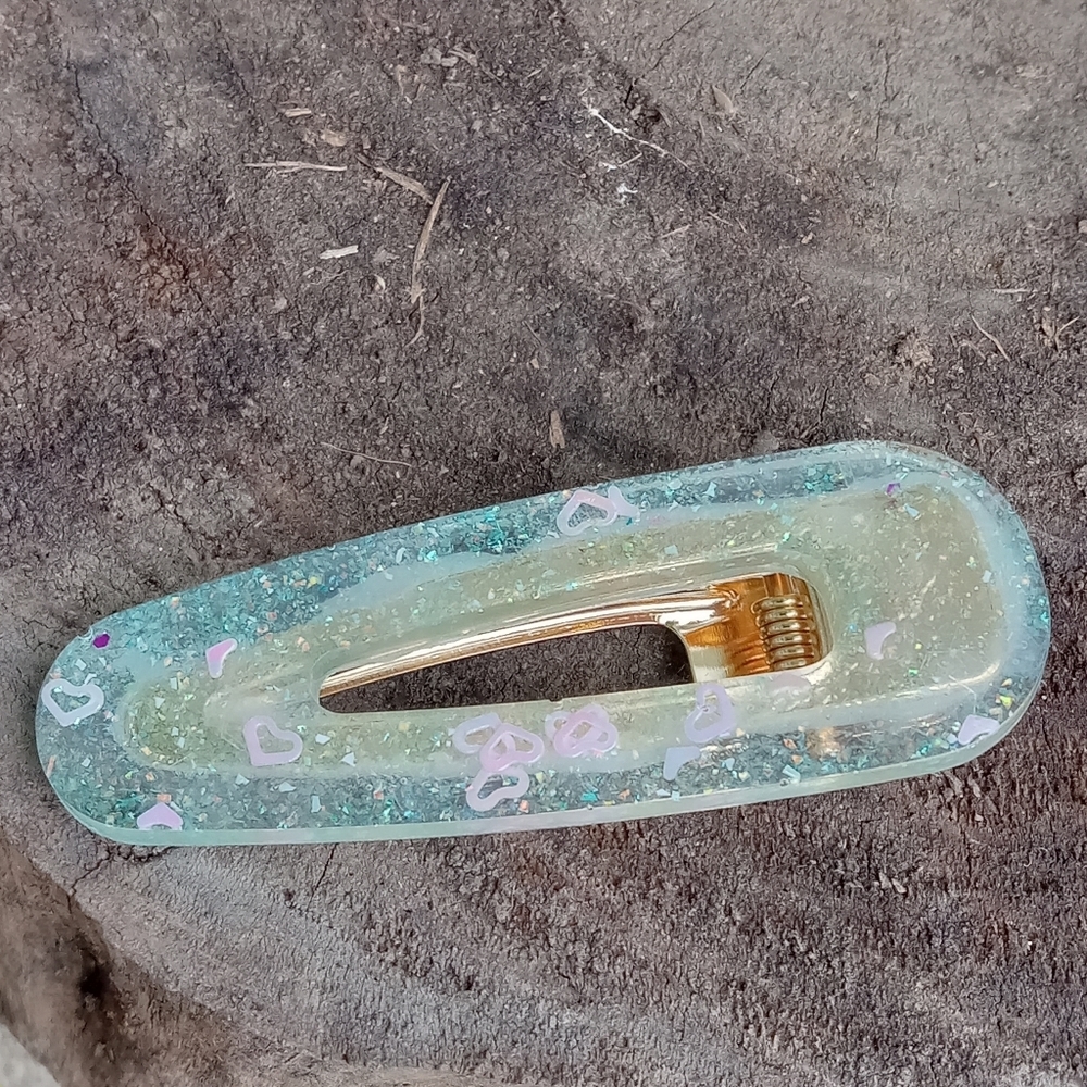 5/$25 Hand Crafted Glittery Hair Clip - Aqua and Gold